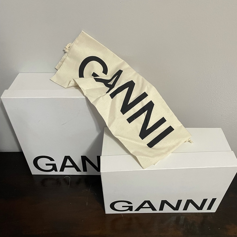 Ganni Boot and Loafer BOXES with dust bag.